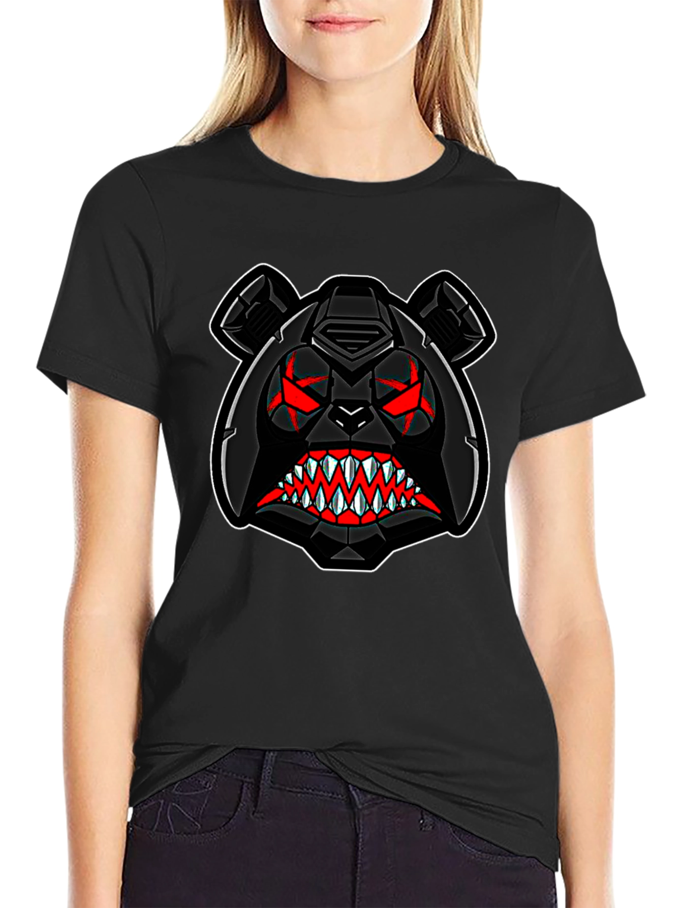 Mens Black T-Shirt with Aggressive Bear Graphic