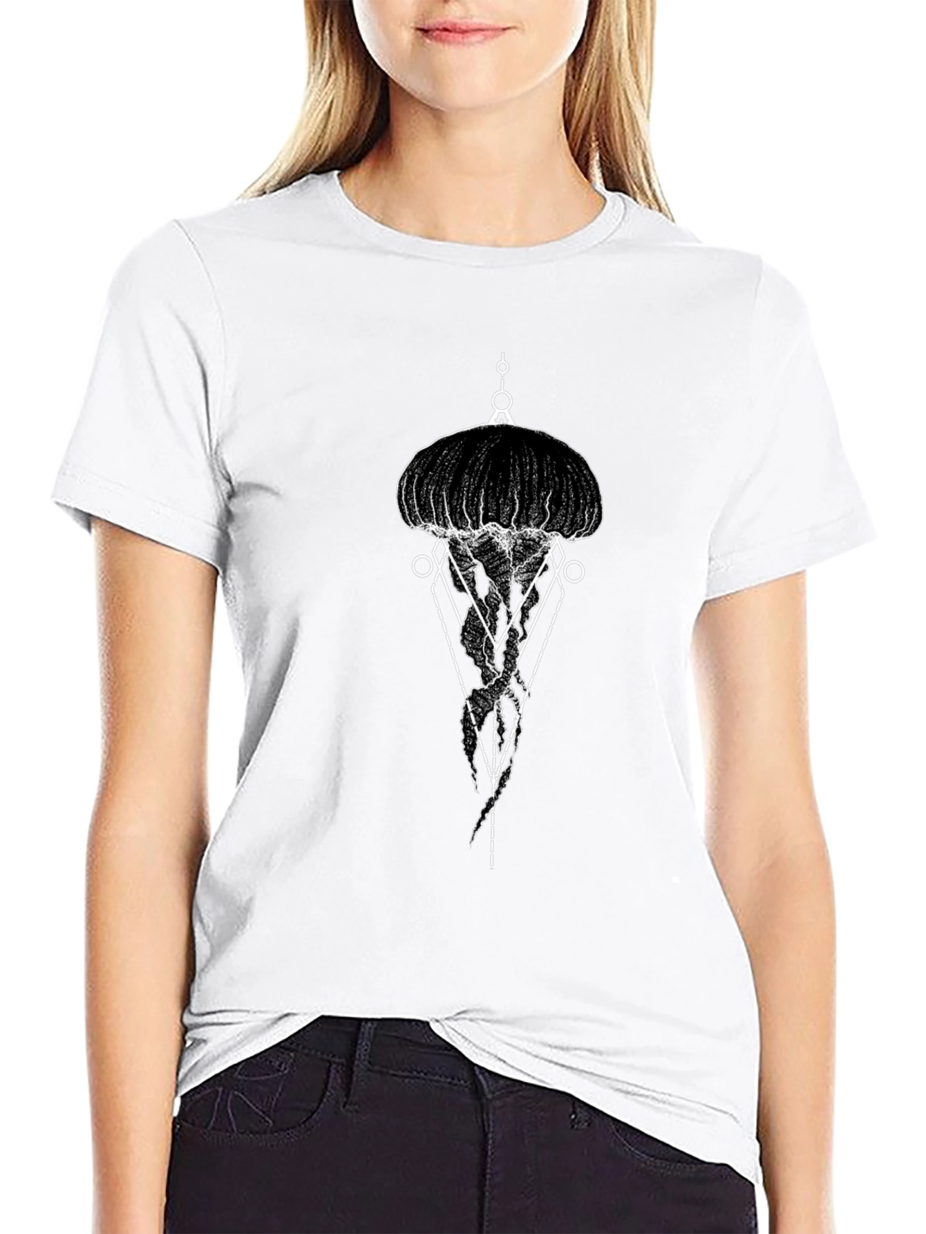 Geometric Jellyfish Graphic Tee - Black
