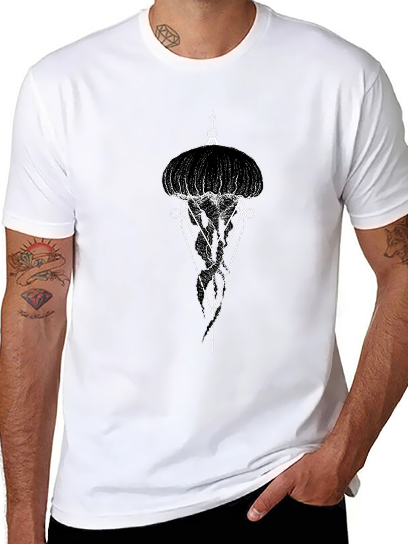 Geometric Jellyfish Graphic Tee - Black
