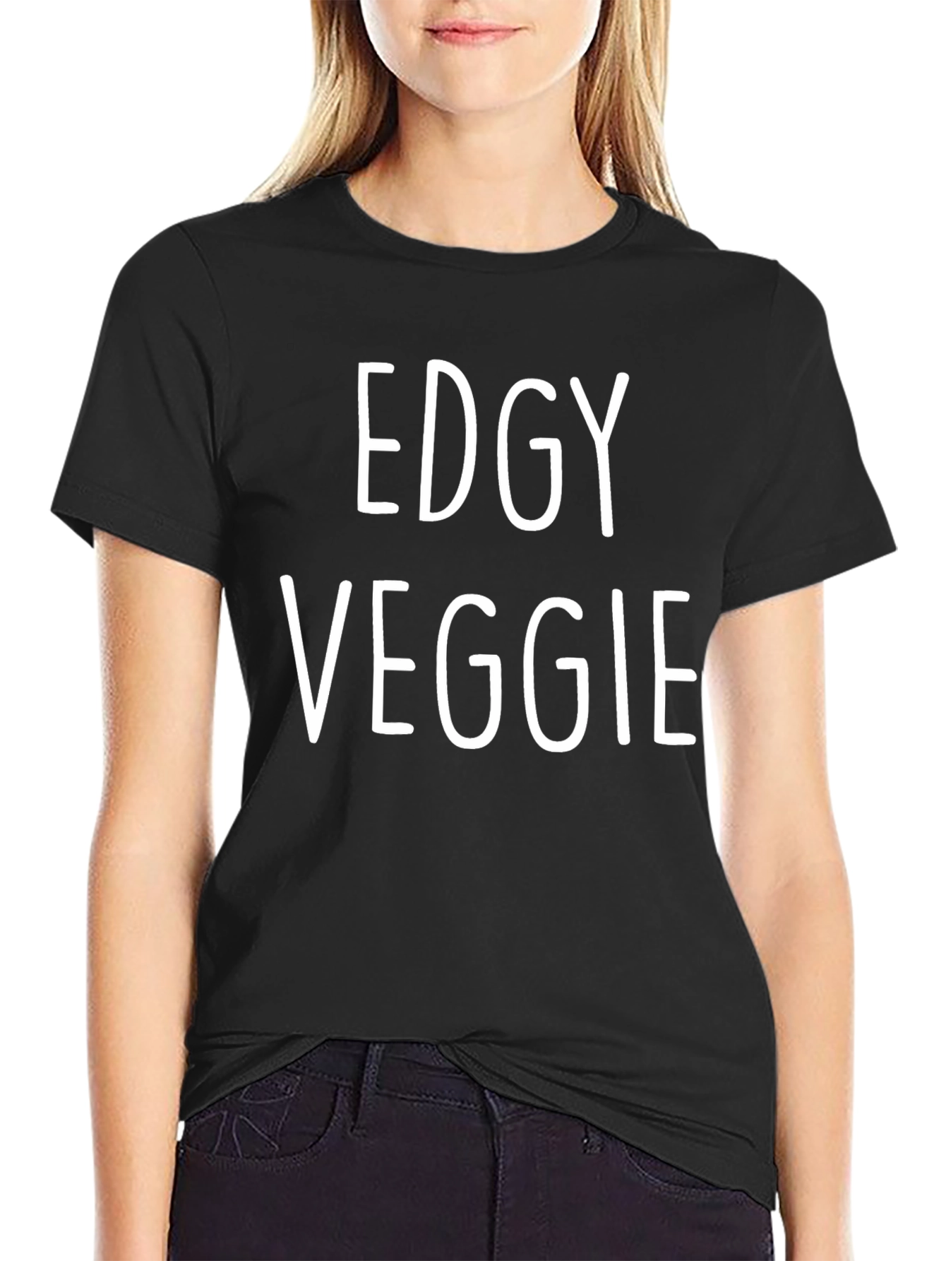 Edgy Veggie Graphic Tee - Black Cotton Blend