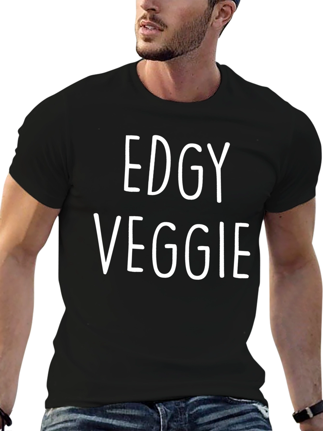 Edgy Veggie Graphic Tee - Black Cotton Blend