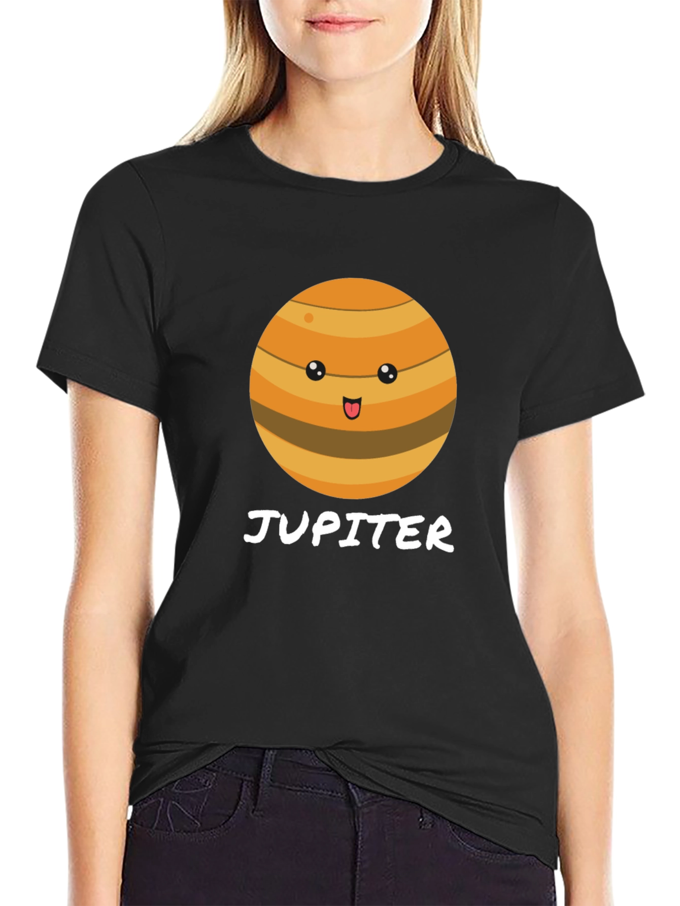 Cute Jupiter Planet Graphic Black T-Shirt