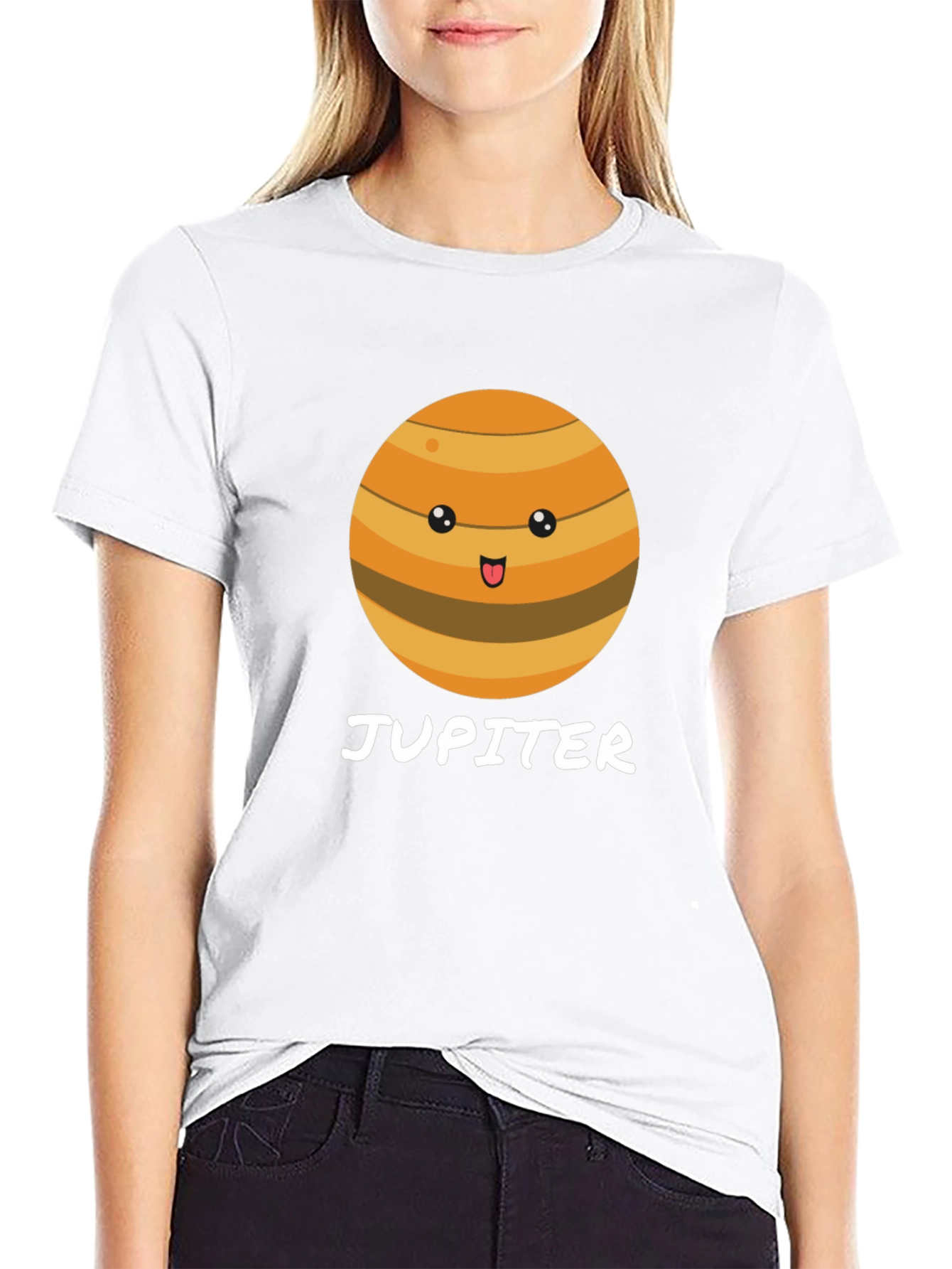 Cute Jupiter Planet Graphic Black T-Shirt