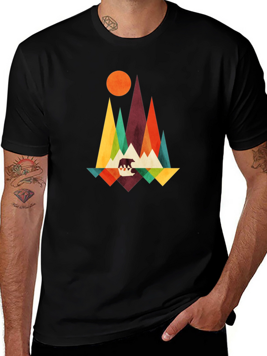 Geometric Bear Mountain Graphic Tee - Black