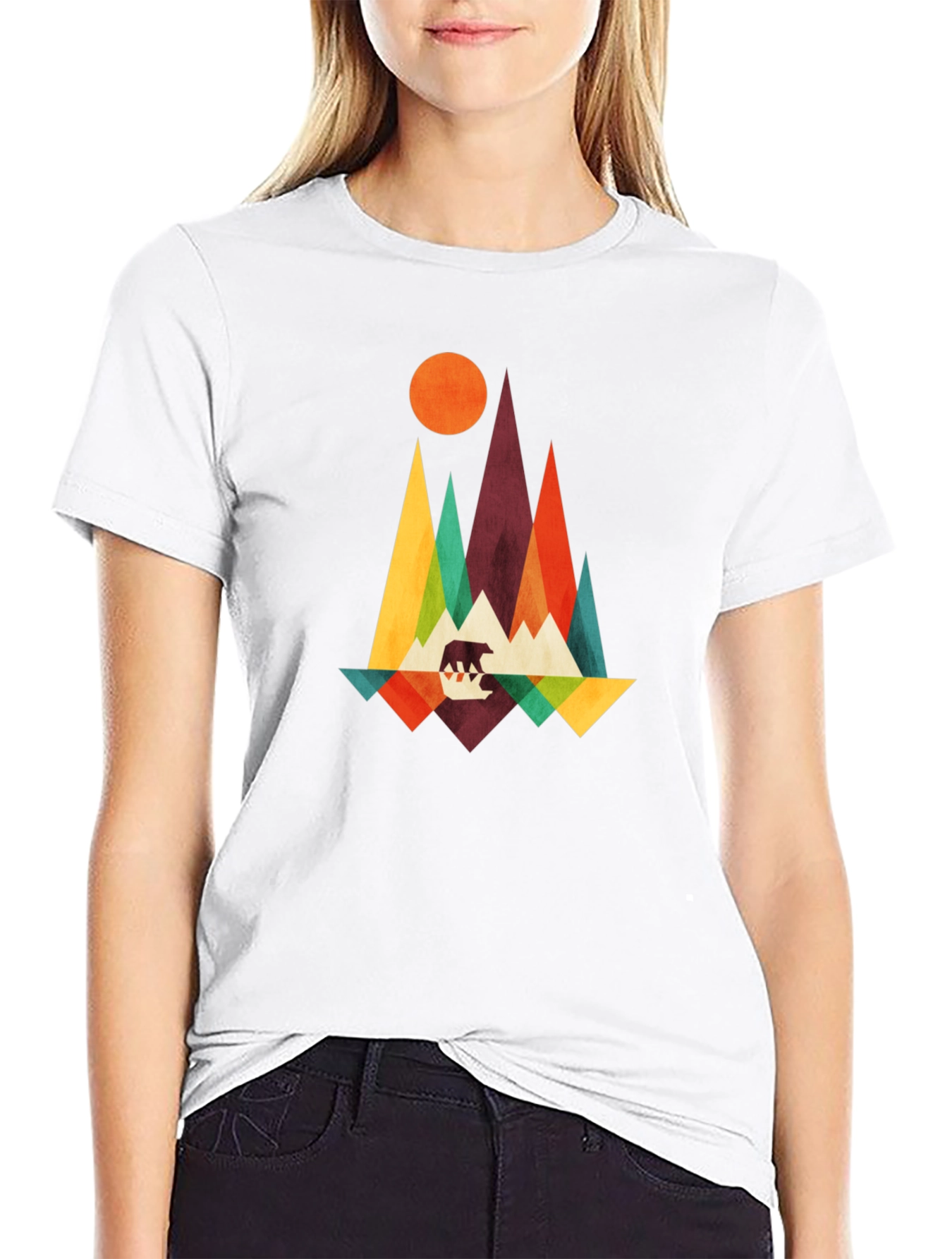 Geometric Bear Mountain Graphic Tee - Black