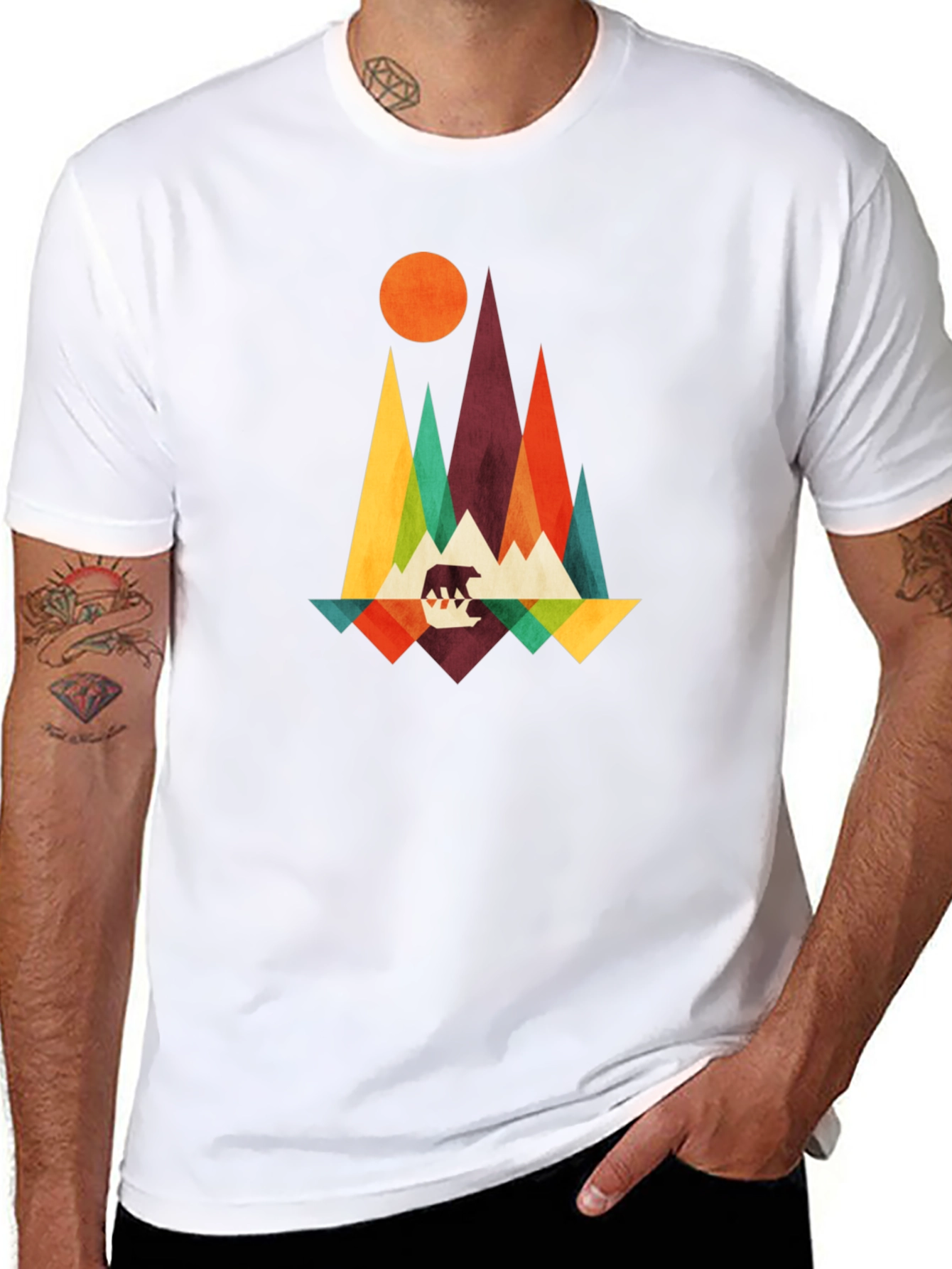Geometric Bear Mountain Graphic Tee - Black