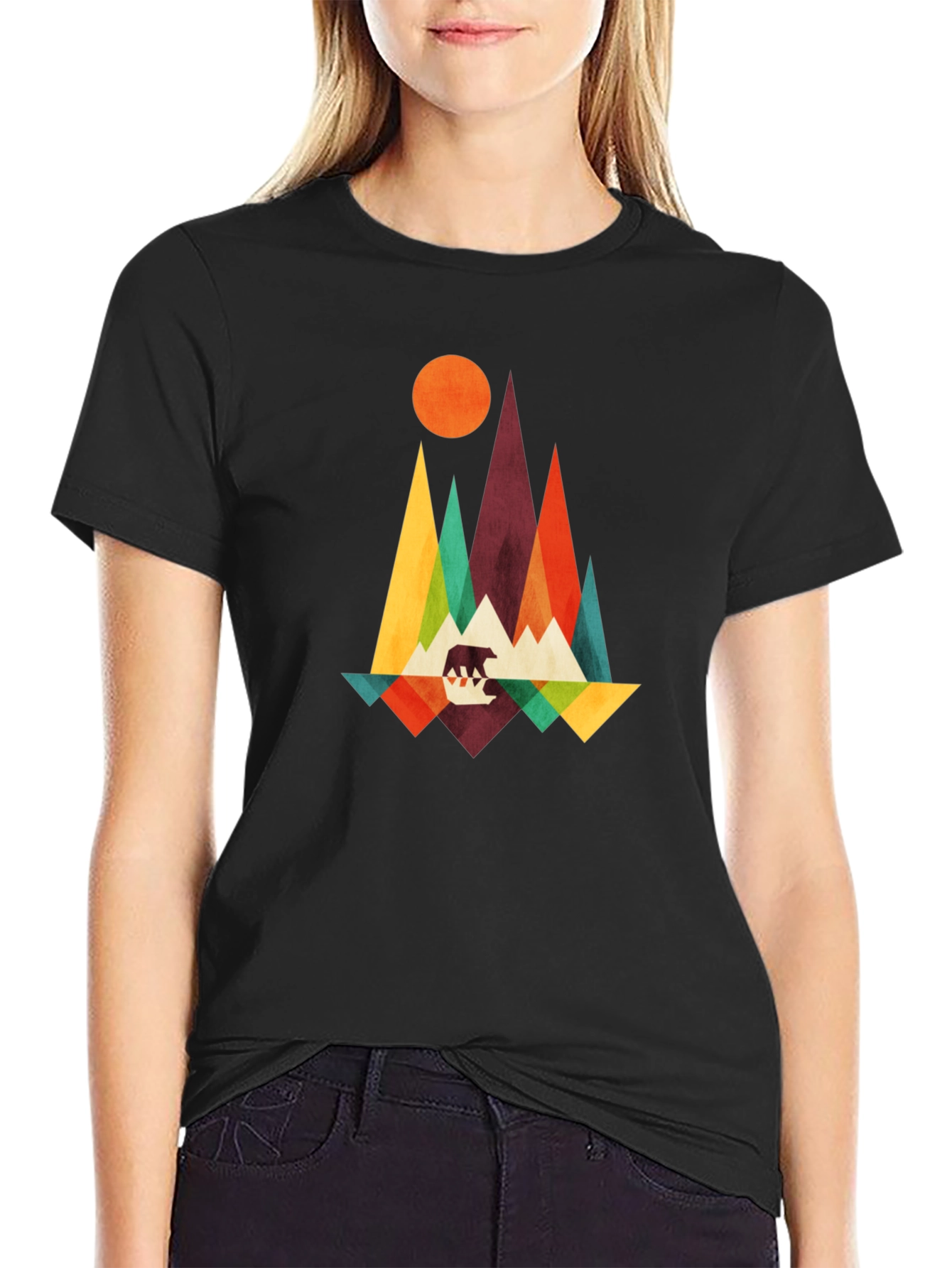 Geometric Bear Mountain Graphic Tee - Black