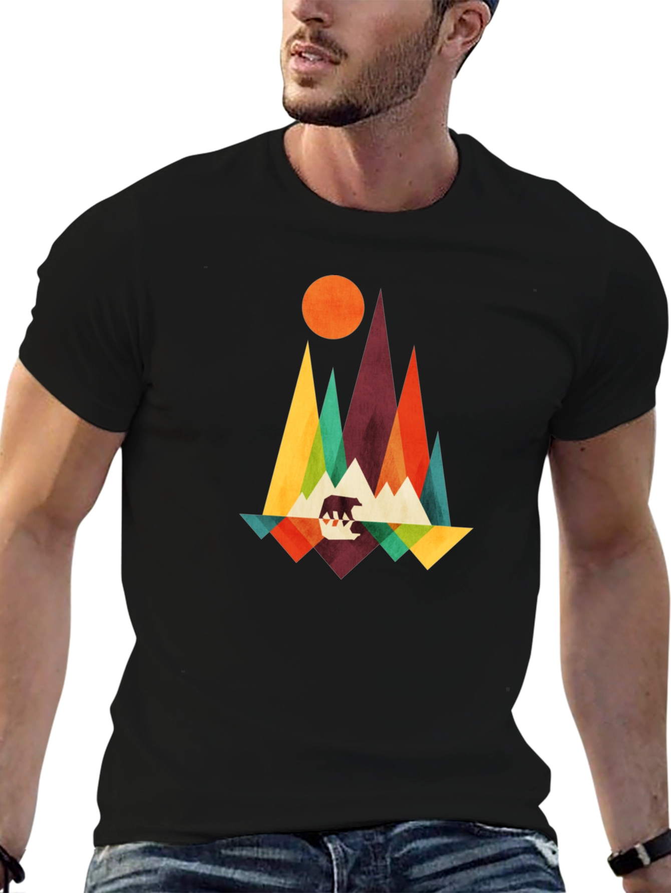 Geometric Bear Mountain Graphic Tee - Black