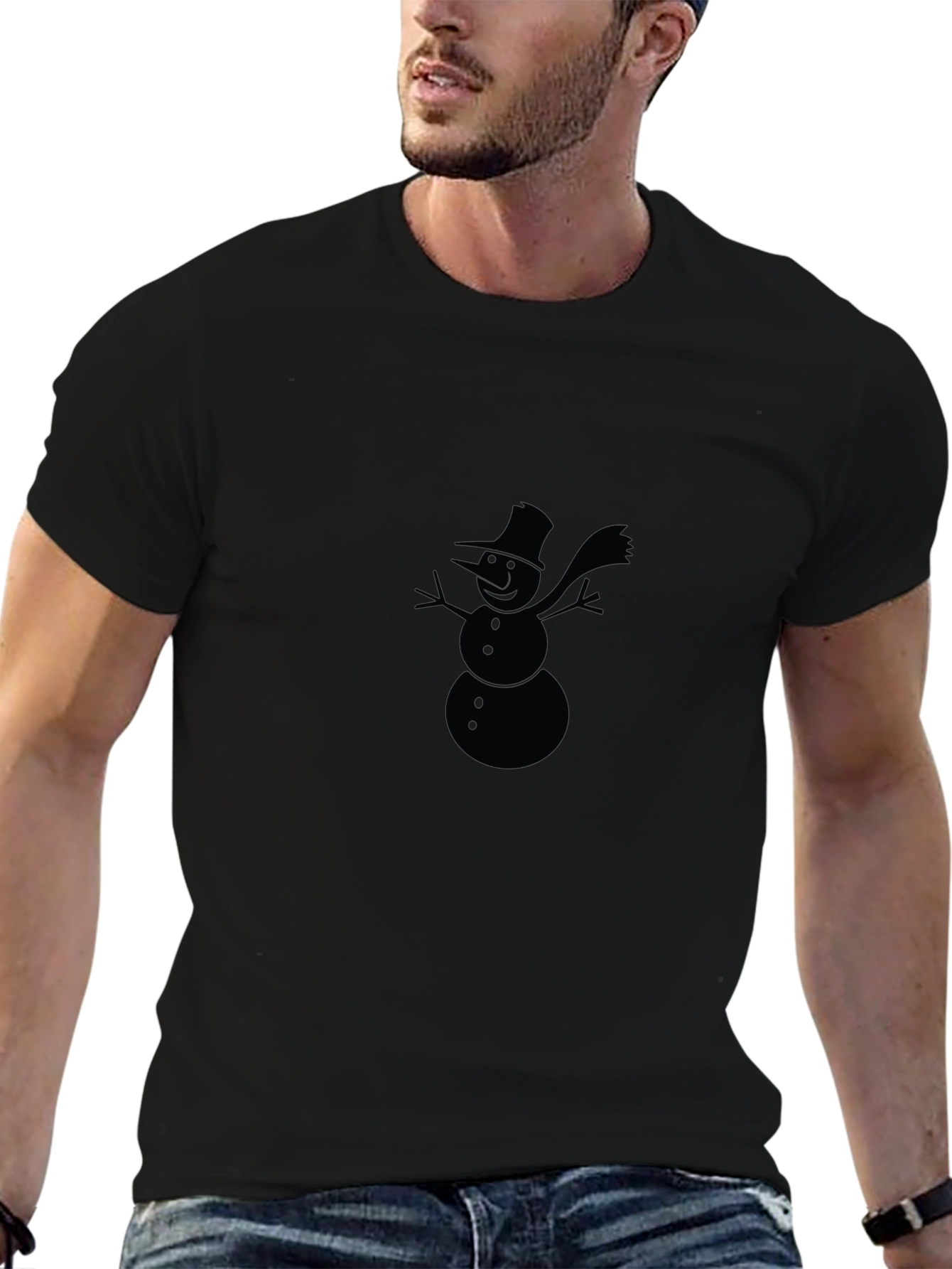 Snowman Graphic Tee - Black Cotton Holiday Shirt