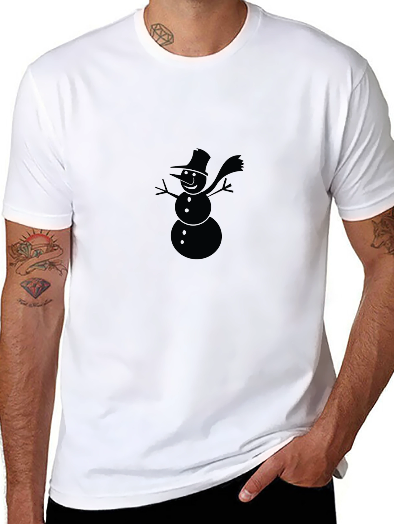 Snowman Graphic Tee - Black Cotton Holiday Shirt